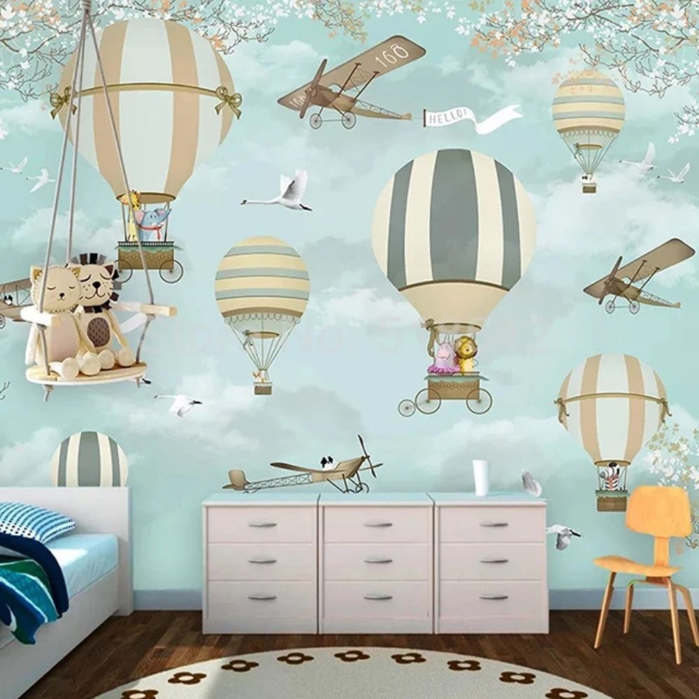 Papier peint montgolfiere animaux