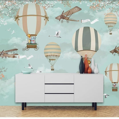 Papier peint montgolfiere animaux deco mural