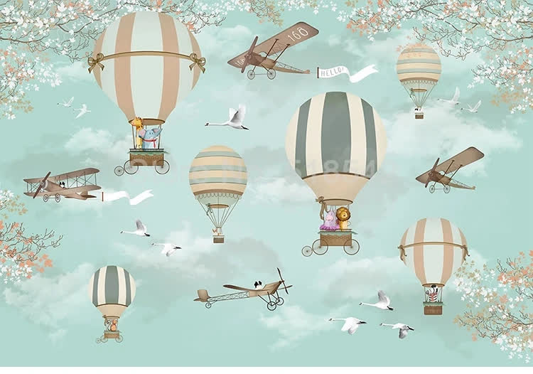 Papier peint montgolfiere animaux motif