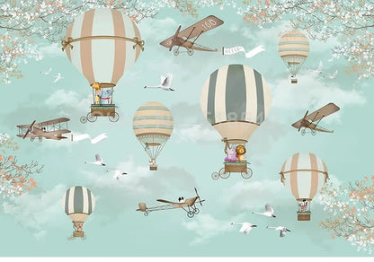 Papier peint montgolfiere animaux motif