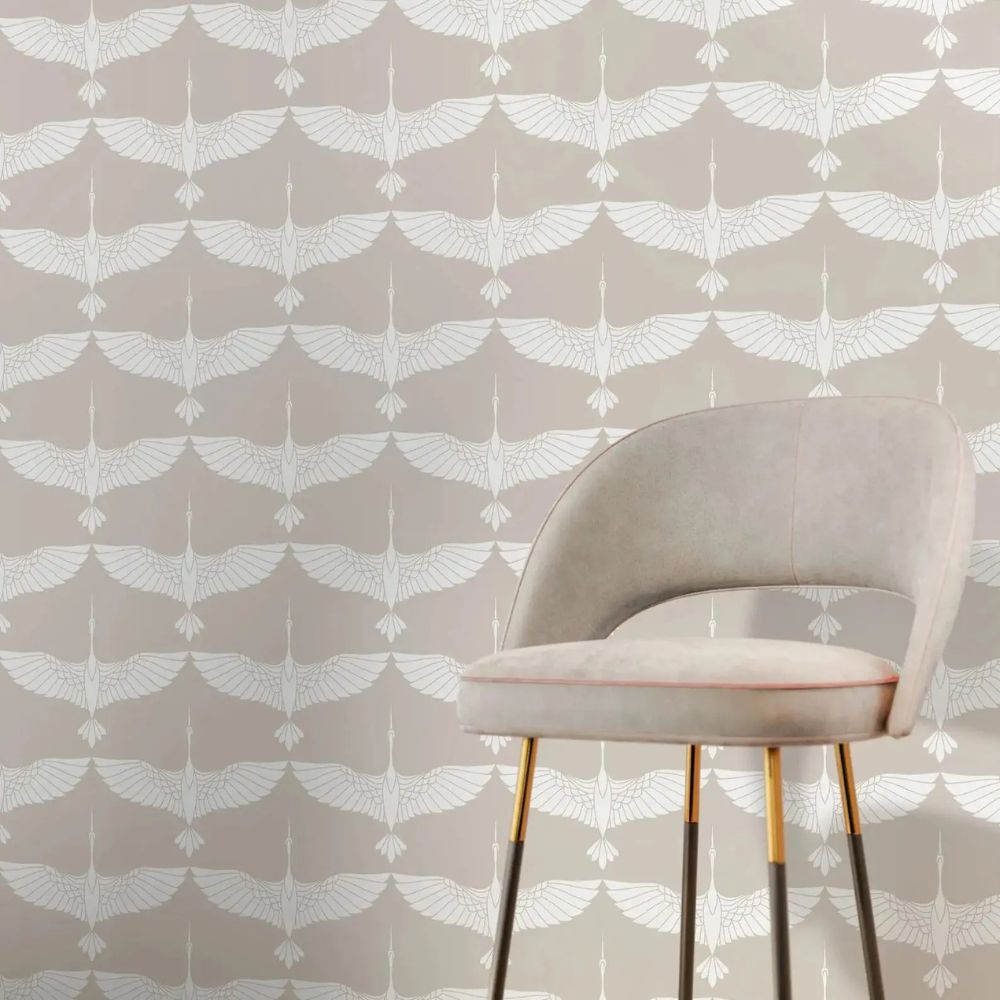 Papier peint motif de grue blanche