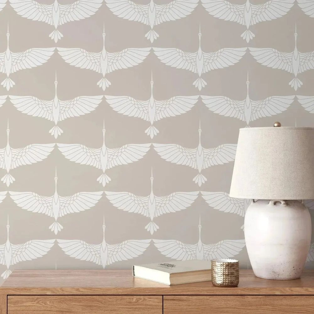 Papier peint motif de grue blanche