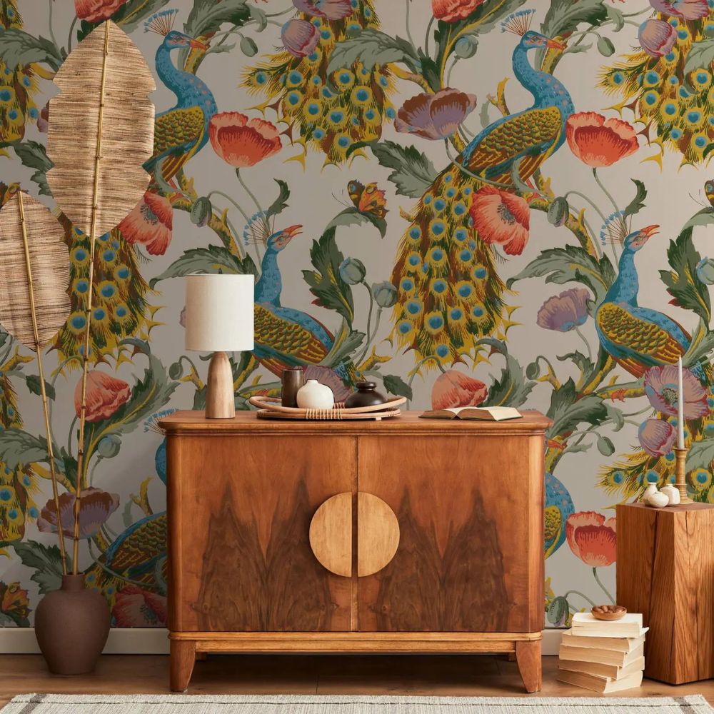 Papier peint motif paon