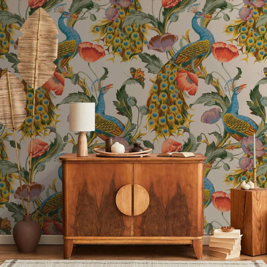 Papier peint motif paon
