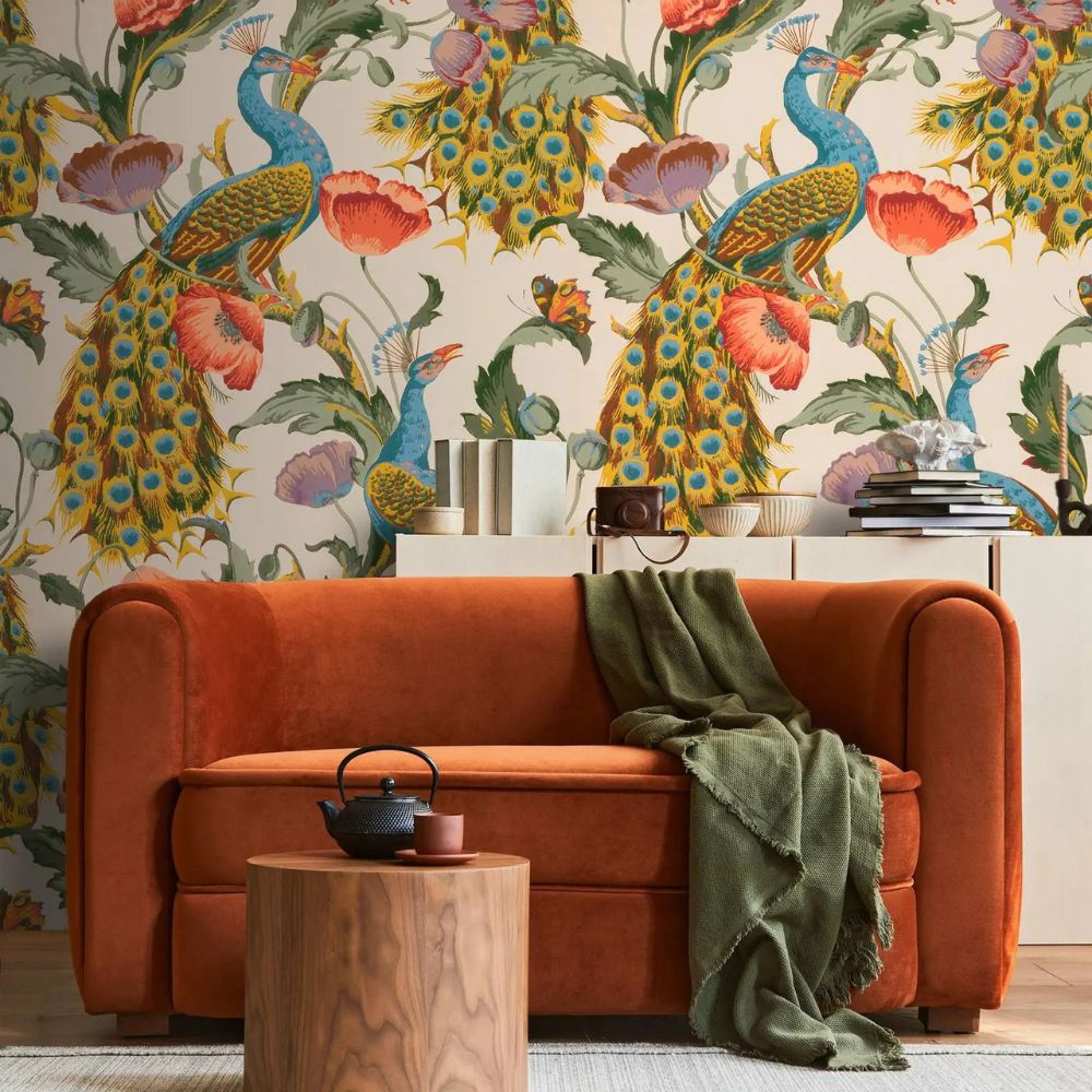 Papier peint motif paon deco mural