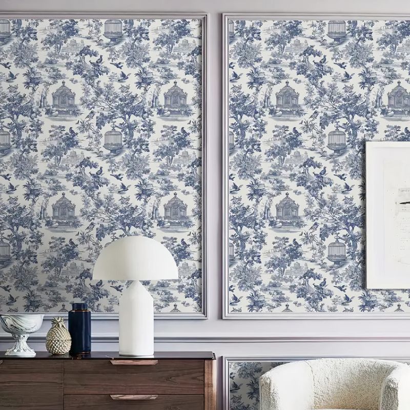 Papier peint motif toile de jouy