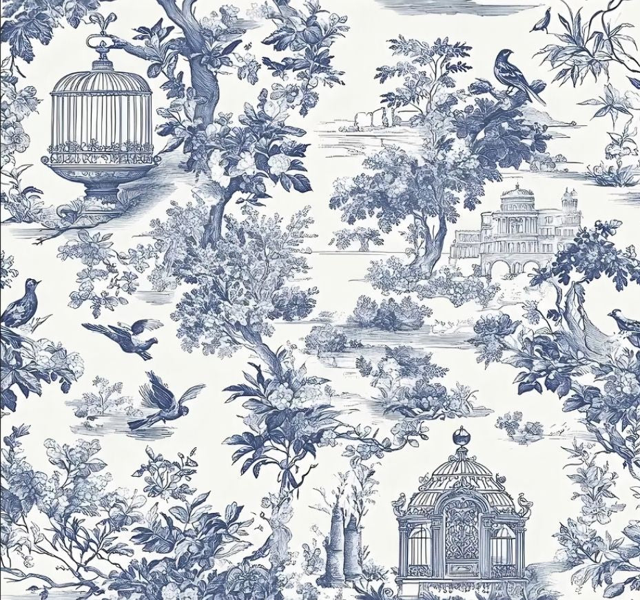 Papier peint motif toile de jouy motif