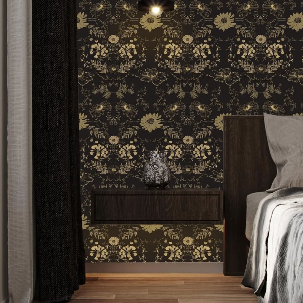 Papier peint noir et or chambre