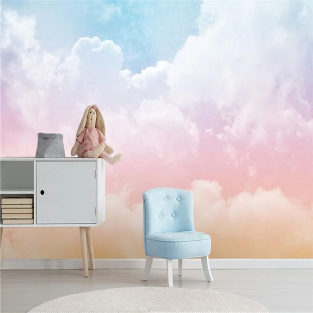Papier peint nuage rose deco mural