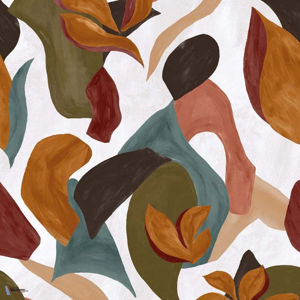 Papier peint panoramique bleu canard et terracotta moderne motif