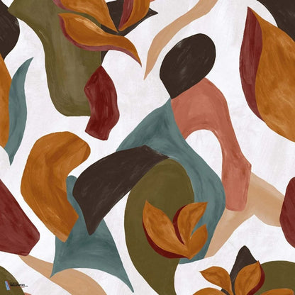 Papier peint panoramique bleu canard et terracotta moderne motif