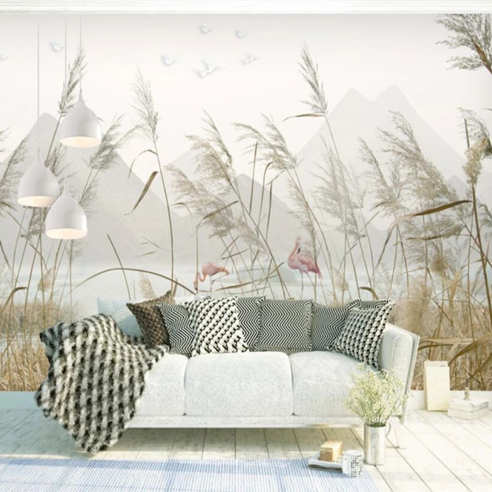 Papier peint panoramique flamant rose deco mural