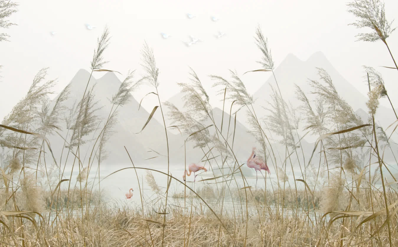 Papier peint panoramique flamant rose motif