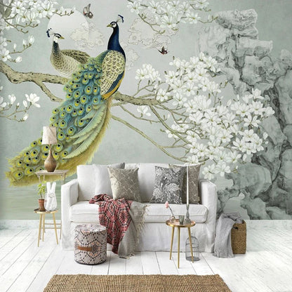 Papier peint panoramique paon deco mural