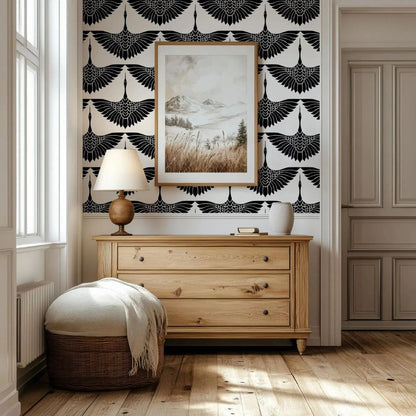 Papier peint paon noir deco mural