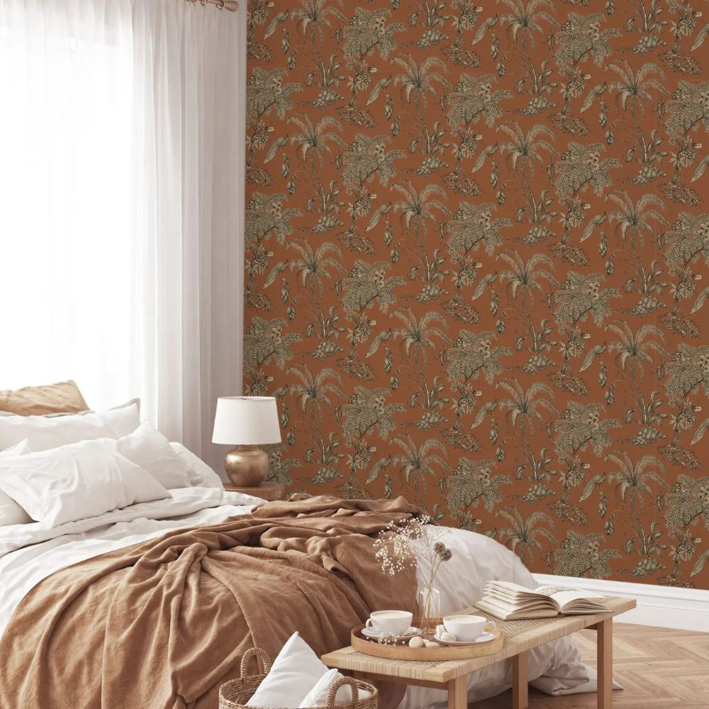 Papier peint paon terracotta  deco mural