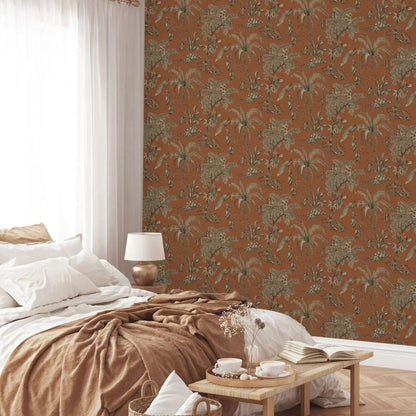 Papier peint paon terracotta  deco mural