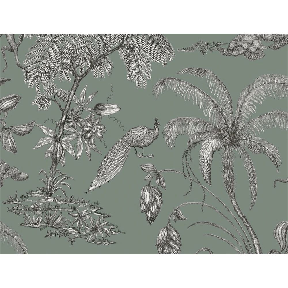 Papier peint paon vert sauge motif
