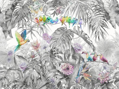 Papier peint perroquet noir et blanc motif