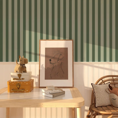 Papier peint rayé vert foncé decoration murale