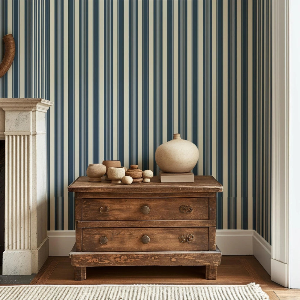 Papier peint rayure bleu roi