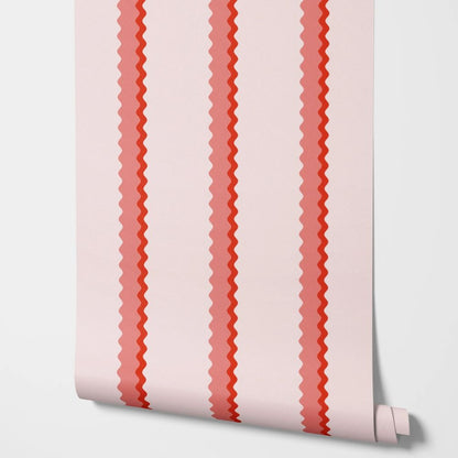 Papier peint rayure rose et blanc deco murale