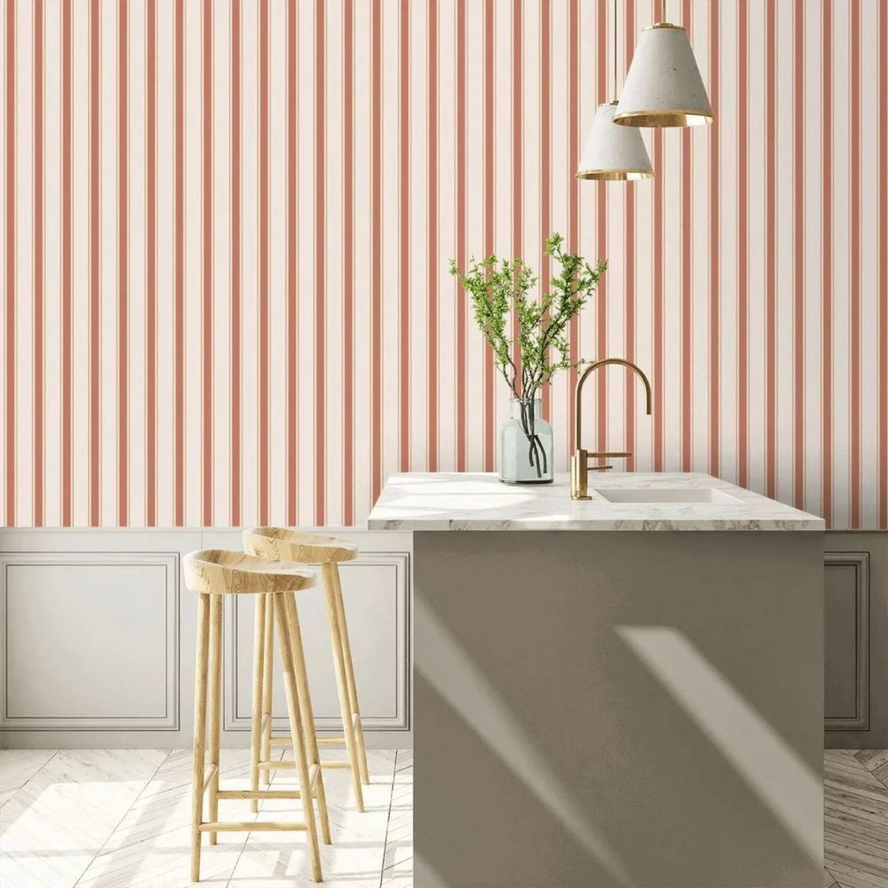 Papier peint rayure terracotta chic deco maison