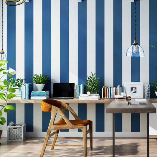 Papier peint rayures bleu marine