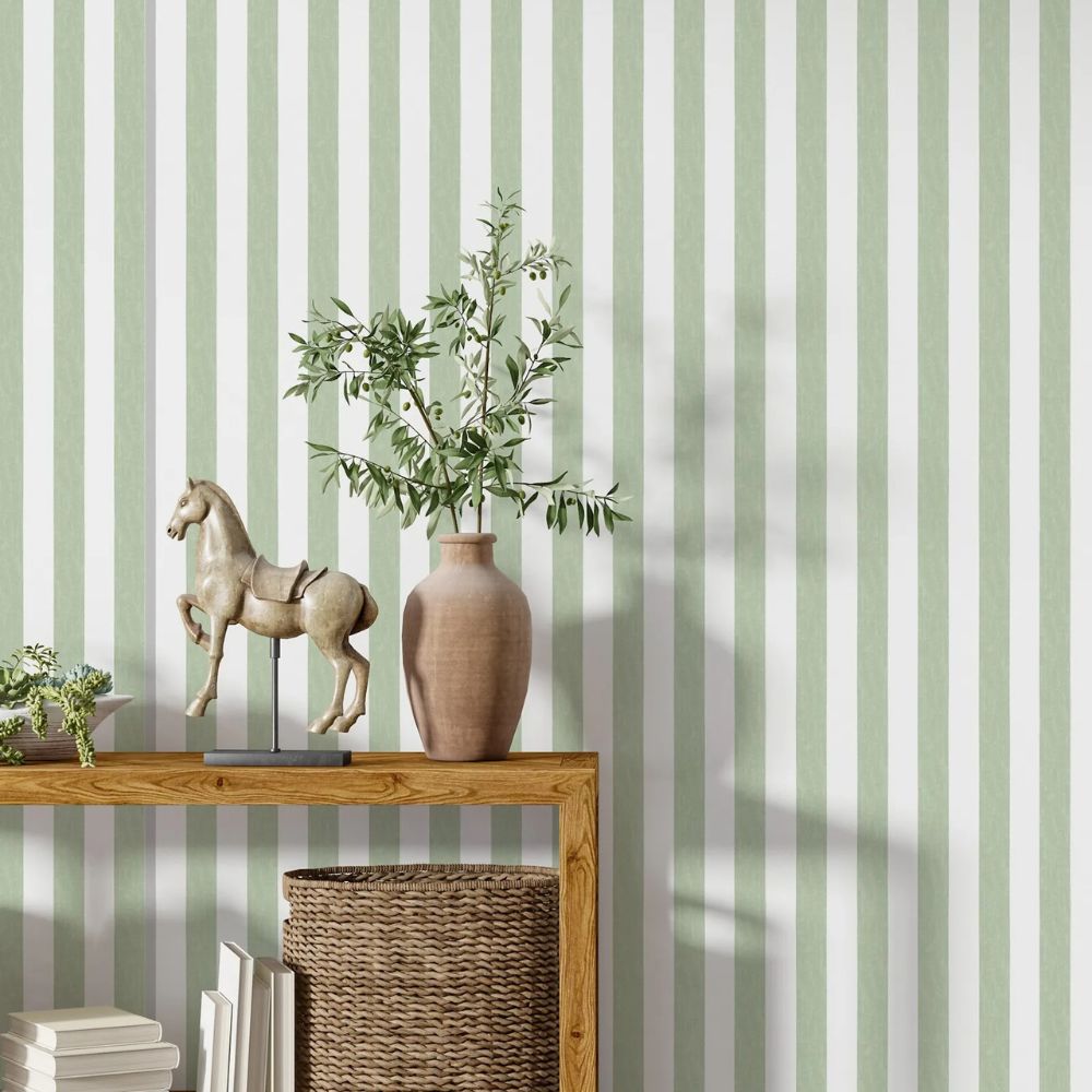 Papier peint rayures vert sauge