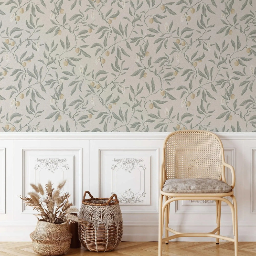 Papier peint salon vert sauge