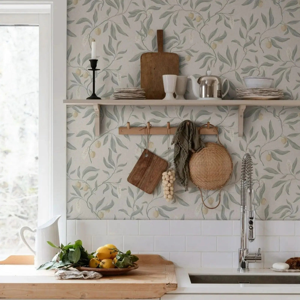 Papier peint salon vert sauge tapisserie murale