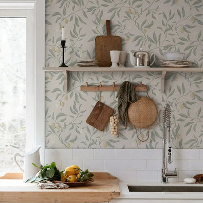 Papier peint salon vert sauge tapisserie murale