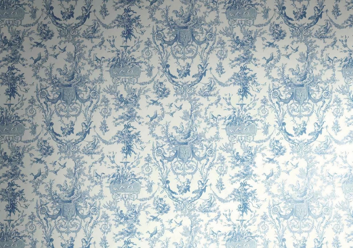 Papier peint toile de jouy bleu