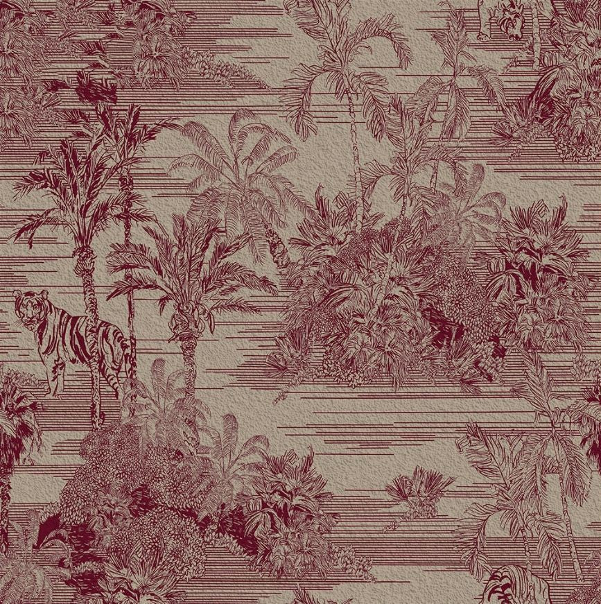 Papier peint toile de jouy bordeaux motif