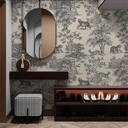 Papier peint toile de jouy noir et blanc