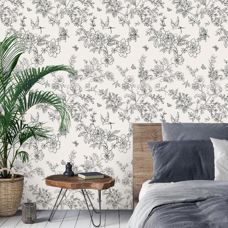 Papier peint toile de jouy petite fleur