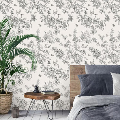 Papier peint toile de jouy petite fleur