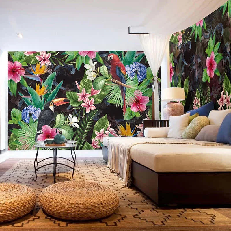 Papier peint tropical perroquet deco mural
