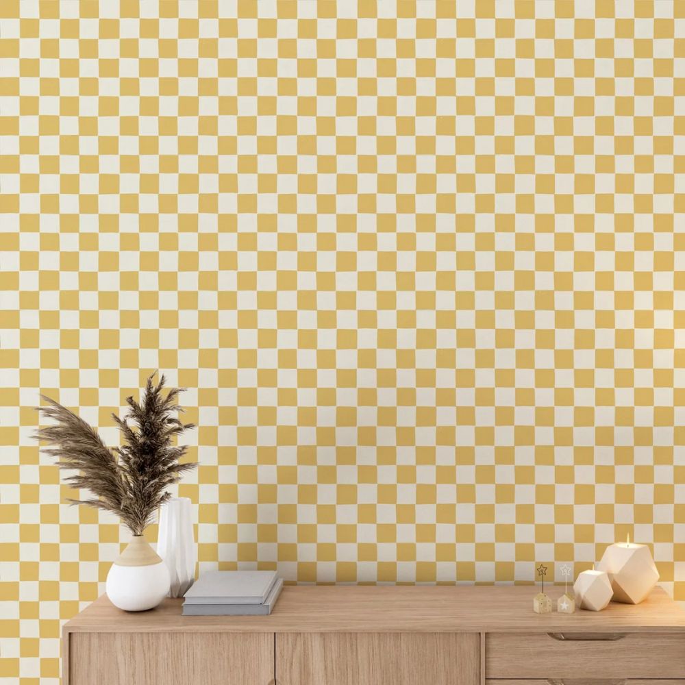 Papier peint vichy jaune