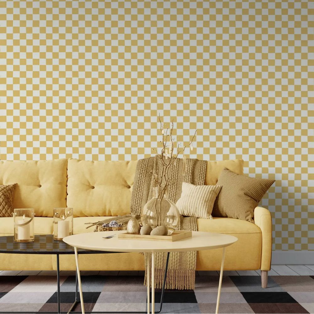 Papier peint vichy jaune accueil