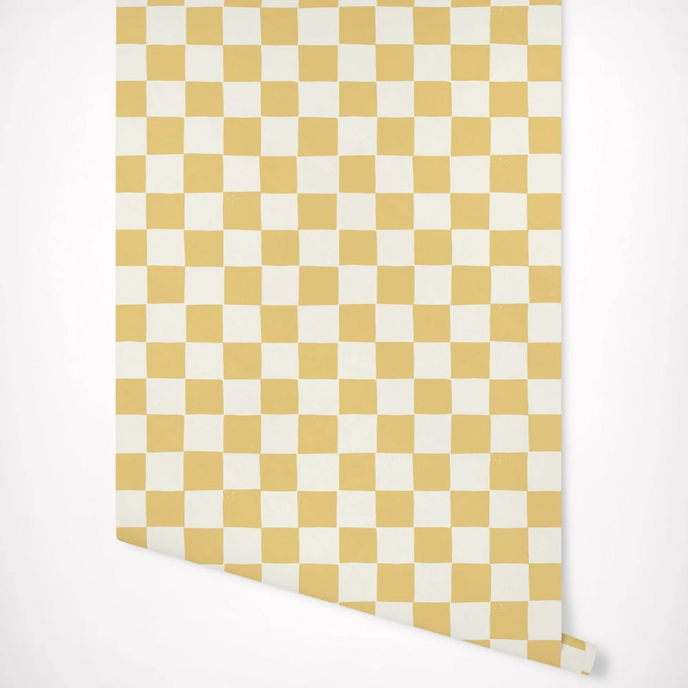 Papier peint vichy jaune motif