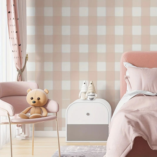 Papier peint vichy rose pâle