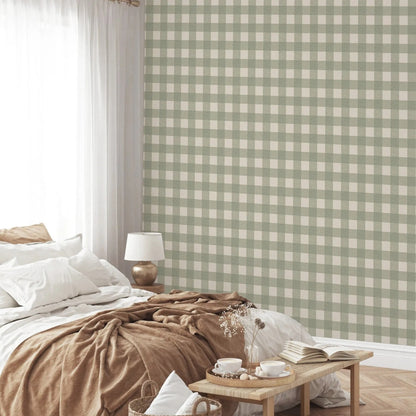 Papier peint vichy vert sauge
