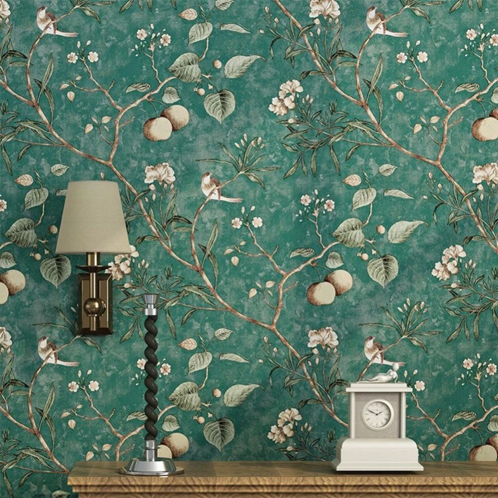 Papier peint vintage fleur et oiseau decor