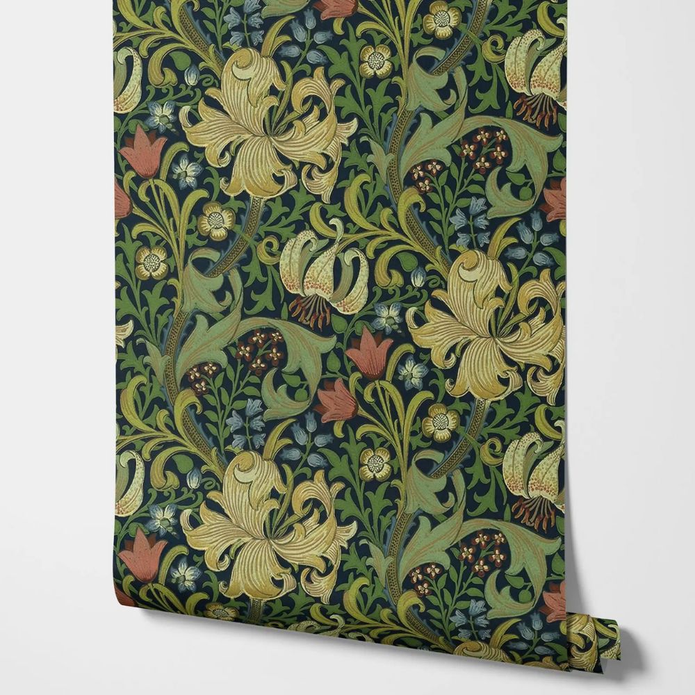 Papier peint william morris golden lily motif