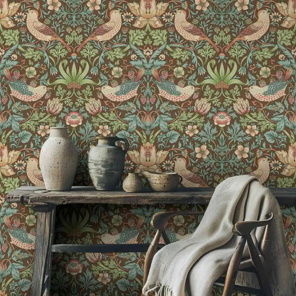 Papier peint william morris strawberry thief