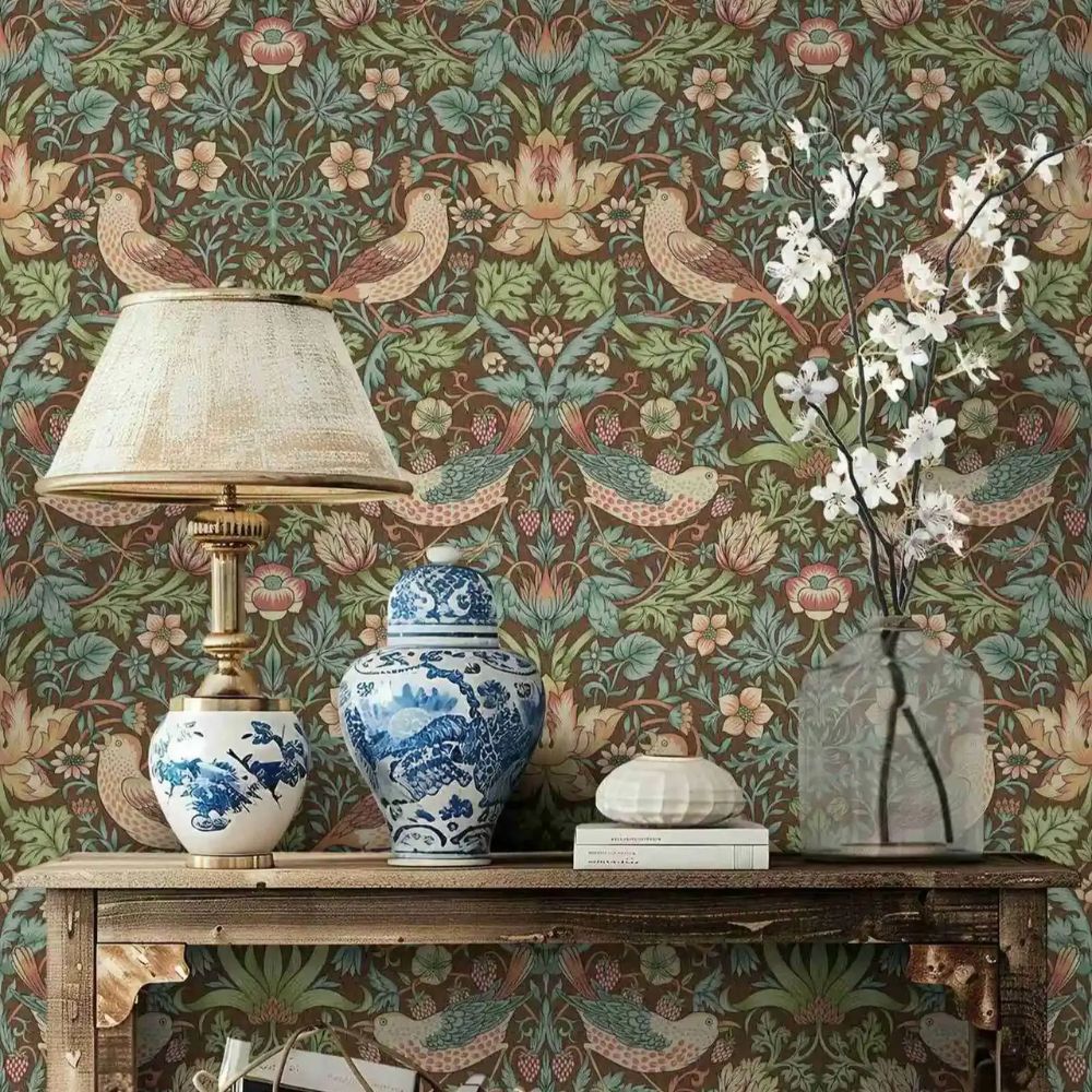 Papier peint william morris strawberry thief deco mural