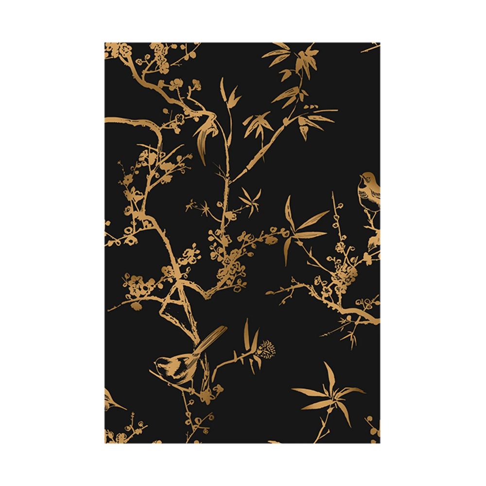 Papiers peint bambou et oiseau noir et or motif