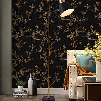 Papiers peint bambou et oiseau noir et or motif deco mural