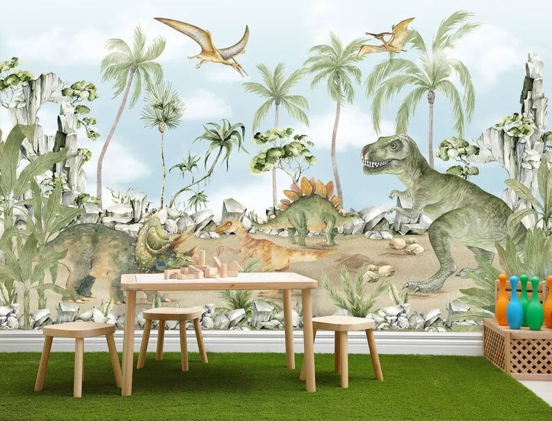 Papier Peint Dinosaure Vert